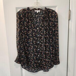 DR2 BLACK FLORAL BUTTON DOWN LOOSE FIT FLORAL BLOUSE MEDIUM